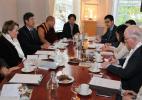 Oct. 26, 2016 -- Members of China`s Tibetan culture delegation talk with members of Institute of International and European Affairs (IIEA) in Dublin, Ireland on Oct. 25, 2016. A Chinese delegation on Tuesday wrapped up its trip to Ireland, where they visited a government department, a university and a think tank to enhance exchanges on Tibetan culture. (Xinhua/Xiong Sihao)