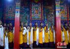 Oct. 18, 2016 -- Monks in E’er Monastery consecrates Hada to the 11th Panchen Lama Bainqen Erdini Qoigyijabu.(Photo by Li Lin)