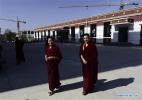 Nov. 18, 2016 -- Monks walk past a dining hall at Qinghai Tibetan Buddhism College in Guide County, northwest China`s Qinghai Province, Nov. 16, 2016. The first batch of 120 monks have started their four-year full-time study at the newly-opened Tibetan Buddhism college recently. (Xinhua/Zhang Hongxiang)