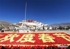 Jan. 25, 2017 -- Photo taken on Jan 24, 2017 shows the Spring Festival decorations in Lhasa, capital of Southwest China`s Tibet autonomous region. [Photo/Xinhua]