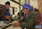 Feb. 7. 2017 -- Photo taken on Feb. 4 shows that workers are serving for old people with five guarantees in the canteen of the gregarious service center in Naidong District, Lhoka City. [Xinhua/Liu Dongjun]