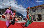 March 29,2017--Villagers celebrate Serfs` Emancipation Day in Zhangmai Village of Bayi Township of Nyingchi, southwest China`s Tibet Autonomous Region, March 27, 2017. People here celebrated Serfs` Emancipation Day. March 28 was designated as the day to mark the freeing of 1 million people, or 90 percent of the region`s population at that time, from the feudal serf system in 1959. (Xinhua/Zhang Rufeng)
