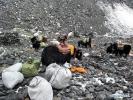 May 11,2017--People collect wastes at the north slope of the Mount Qomolangma in southwest China`s Tibet Autonomous Region, May 8, 2017. The nine-day cleaning campaign kicked off on May 6, targeting on campsites at altitudes between 5,200 and 6,500 meters. Wastes are mainly made up of oxygen cylinders, cans, bottles, plastics, discarded tents and climbing ropes left by mountaineers. (Xinhua/Awang Zhaxi)