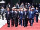 May 16, 2017 -- President Xi Jinping, foreign delegation heads and guests walk out of the Yanqi Lake International Convention Center after the first session of the Leaders` Roundtable Summit at the Belt and Road Forum for International Cooperation in Beijing, May 15, 2017. [Photo/Xinhua]