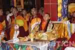 Aug.3,2017--The 10th Choegyal Rinpoche of Gongsar Monastery listens to the Panchen Lama carefully as he recites dharma.