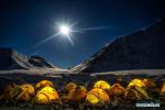 Nov. 14, 2017 -- Photo taken on Sept. 6, 2017 shows the night scenery of a campsite on Mt. Qomolangma. A photo exhibition of Tashi Tsering, who topped the 8,844.43-meter-high mount for 12 times, opened at a museum in Lhasa, capital of southwest China`s Tibet Autonomous Region on Nov. 12, 2017. Mt. Qomolangma, located on the border of China and Nepal, is the world`s highest peak. (Xinhua/Tashi Tsering)