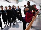 Nov. 30, 2017 -- Members of a folk art troupe from Shannan City take part in a basic dancing skills training in Lhasa, capital of southwest China`s Tibet Autonomous Region, Nov. 28, 2017. A total of 21 members from the troupe will take free professional training for two months in Lhasa. Currently there are more than 2,000 folk performing groups in the autonomous region. (Xinhua/Jigme Dorje)