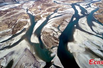Aerial view of Yarlung Tsangpo River in Tibet