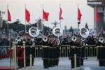 Jan. 1, 2018 -- The military band of the Chinese People`s Liberation Army (PLA) perform in the national flag-raising ceremony at the Tian`anmen Square in Beijing, capital of China, Jan. 1, 2018. The responsibility for guarding China`s national flag and firing salute cannons at the Tian`anmen Square was transferred to the Chinese People`s Liberation Army from Jan. 1, 2018, as authorized by the Central Committee of the Communist Party of China. Before Jan. 1, the ceremony was conducted by the armed police. (Xinhua/Ju Zhenhua) 