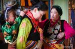 Jan. 18, 2018 -- Women dress up to celebrate farmers` New Year in Chusong Village of Nyarixung Township in Xigaze City, southwest China`s Tibet Autonomous Region, Jan. 17, 2018. In Xigaze and other farming regions of Tibet, people celebrate New Year on the 1st day of the twelfth month of the Tibetan lunar calendar. According to local farming tradition, spring ploughing season always begins as the fall of New Year, thus celebrating one month earlier is to meet the needs of local agriculture. (Xinhua/Jigme Dorje)