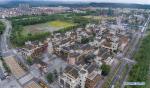 May 12, 2018 -- Aerial photo taken by drone shows the Banaqia commercial street in the new Beichuan County, southwest China`s Sichuan Province, May 10, 2018. Beichuan was one of the worst-hit areas when a catastrophic earthquake struck Sichuan`s Wenchuan County on May 12, 2008. Beichuan County later was rebuilt in a new location. Now about 35,000 people live in the new county. (Xinhua/Jiang Hongjing)