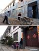 May 12, 2018 -- Combo photo shows villagers working at the construction site of new houses on Jan. 24, 2009 (up) and villagers chatting on the street on May 9, 2018, in Gan`en Village of Longnan City, northwest China`s Gansu Province. Gan`en Village is a new village built to relocate villagers of Haoping Village, which was badly damaged by the 8.0-magnitude 2008 Wenchuan earthquake in neighboring Sichuan Province. The village was named `Gan`en` at the end of 2008 to express gratitude for the reconstruction efforts. After ten years of hard work, Gan`en Village has regained life. (Xinhua/Ma Ning, Fan Peishen)