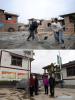 May 12, 2018 -- Combo photo shows villagers working at the construction site of a new road on April 25, 2009 (up) and villages chatting on the road on May 9, 2018, in Gan`en Village of Longnan City, northwest China`s Gansu Province. Gan`en Village is a new village built to relocate villagers of Haoping Village, which was badly damaged by the 8.0-magnitude 2008 Wenchuan earthquake in neighboring Sichuan Province. The village was named `Gan`en` at the end of 2008 to express gratitude for the reconstruction efforts. After ten years of hard work, Gan`en Village has regained life. (Xinhua/Nie Jianjiang, Fan Peishen)