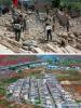 May 12, 2018 -- Combo photo shows rescuers clearing the rubbles at Haoping Village on May 16, 2008 (up) and the new Gan`en Village of Longnan City, northwest China`s Gansu Province, May 9, 2018. Gan`en Village is a new village built to relocate villagers of Haoping Village, which was badly damaged by the 8.0-magnitude 2008 Wenchuan earthquake in neighboring Sichuan Province. The village was named `Gan`en` at the end of 2008 to express gratitude for the reconstruction efforts. After ten years of hard work, Gan`en Village has regained life. (Xinhua/Lian Zhenxiang, Fan Peishen)