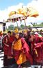 July 30,2018--The 11th Panchen Lama Bainqen Erdini Qoigyijabu (L, front) returns to Tashilumpo Monastery in Xigaze, southwest China`s Tibet Autonomous Region, July 27, 2018. The Panchen Lama returned to Tashilumpo Monastery in Xigaze on Friday after a series of Buddhist and social activities in Lhasa. (Xinhua/Chogo)