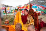 Aug.20,2018--The 11th Panchen Lama Bainqen Erdini Qoigyijabu prays during a worshipping ceremony at Lhamo Lhatso Lake in Gyaca County, Shannan Prefecture of southwest China`s Tibet Autonomous Region, Aug. 18, 2018. Bainqen Erdini Qoigyijabu, the 11th Panchen Lama, on Saturday held a worshipping ceremony at Lhamo Lhatso Lake. It is the first time for the Panchen Lama to pay a visit to Lhamo Lhatso, a sacred lake. (Xinhua/Dainzin Nyima Choktrul)
