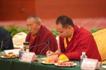 Aug.22,2018--The 11th Panchen Lama listens carefully to speeches by religious leaders of Lhoka Prefecture, taking notes from time to time. 