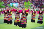 Aug.27,2018--Dancers perform at the opening ceremony of the 16th Qomolangma Culture and Tourism Festival in Xigaze, southwest China`s Tibet Autonomous Region, Aug. 26, 2018. (Xinhua/Liu Dongjun)