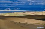 Sept. 29, 2018 -- Photo taken on Sept. 8, 2018 shows sand dunes near the source of the Yarlung Zangbo River in Zhongba County of Xigaze, southwest China`s Tibet Autonomous Region. A series of protection measures against desertification at the source of the Tibetan region`s mother river, the Yarlung Zangbo River, were taken by the local government in recent years. The environment there has been greatly improved after years of efforts. (Xinhua/Purbu Zhaxi)