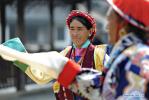 Oct. 24, 2018 -- A woman trouper performs Tibetan opera in Wuzhen of east China`s Zhejiang Province, Oct. 23, 2018. A Tibetan opera troupe from Ngamring County of Xigaze participated in Wuzhen Theater Festival and will perform here for six days. (Xinhua/Zhang Rufeng)