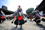 Oct. 24, 2018 -- Troupers perform Tibetan opera in Wuzhen of east China`s Zhejiang Province, Oct. 23, 2018. A Tibetan opera troupe from Ngamring County of Xigaze participated in Wuzhen Theater Festival and will perform here for six days. (Xinhua/Zhang Rufeng)