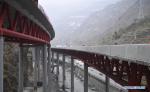 Nov. 5, 2018 -- Photo taken on Nov. 3, 2018 shows the construction site of Keku Bridge in Aba Tibetan and Qiang Autonomous Prefecture, southwest China`s Sichuan Province. The closure of Keku Bridge, a key project of Wenchuan-Ma`erkang expressway, was finished on Saturday. (Xinhua/Liu Kun)