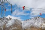 Nov. 30, 2018 -- The world`s highest ultra-high voltage transmission project has been put into operation in the Tibet autonomous region, November 23, 2018. The project in southwestern China`s Himalayan region has required workers to string power lines reaching altitudes of just under 5,300 meters above sea-level. (Photo provided by State Grid Qinghai Electric Power Company)