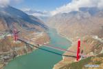 Jan. 1, 2019 -- Aerial photo taken on Dec. 30, 2018 shows the Xingkang grand bridge on the Ya`an-Kangding expressway in southwest China`s Sichuan Province. An expressway linking Ya`an and Kangding in southwest China`s Sichuan Province went into trial operation Monday morning, marking the total length of expressways in the province at 7,238 km. The construction of the expressway was completed nine months ahead of schedule. It will be the second highway into the Ganzi Tibetan Autonomous Prefecture of Sichuan after the National Highway 318, which leads to Lhasa, capital of Tibet Autonomous Region, said the provincial department of transportation. The newly completed route will enable passengers to travel from Chengdu to Kangding, capital of Ganzi, in only three and a half hours. (Xinhua/Jiang Hongjing)
