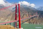 Jan. 1, 2019 -- Aerial photo taken on Dec. 30, 2018 shows the Xingkang grand bridge on the Ya`an-Kangding expressway in southwest China`s Sichuan Province. An expressway linking Ya`an and Kangding in southwest China`s Sichuan Province went into trial operation Monday morning, marking the total length of expressways in the province at 7,238 km. The construction of the expressway was completed nine months ahead of schedule. It will be the second highway into the Ganzi Tibetan Autonomous Prefecture of Sichuan after the National Highway 318, which leads to Lhasa, capital of Tibet Autonomous Region, said the provincial department of transportation. The newly completed route will enable passengers to travel from Chengdu to Kangding, capital of Ganzi, in only three and a half hours. (Xinhua/Jiang Hongjing)