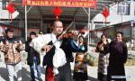 Feb. 6, 2019 -- A youth of Tibetan ethnic group performs for residents in Lhasa, southwest China`s Tibet Autonomous Region, Feb. 5, 2019. The New Year under the Tibetan calendar coincided with the Spring Festival this year, which fell on Feb. 5. (Xinhua/Chogo)