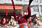 Feb. 6, 2019 -- People dance to celebrate Losar, or Tibetan New Year, and Spring Festival in Lhasa, southwest China`s Tibet Autonomous Region, Feb. 5, 2019. The New Year under the Tibetan calendar coincided with the Spring Festival this year, which fell on Feb. 5. (Xinhua/Chogo)