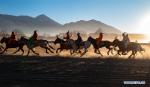 Horsemen compete in a horse race in Lhasa, capital of southwest China`s Tibet Autonomous Region, Feb. 7, 2019. Since 1990, horses have been drifting away from plateau life, as most villages are connected to modern road networks these days. In some places, however, horses have regained their status as a mode of transport. Gyumey Dorje lives at the foot of Mt. Gang Rinpoche, a sacred mountain for Tibetans and a hot tourist attraction. There, villagers offer tourists services such as horseback riding or transferring goods up and down the mountain. `The horse is no common livestock,` said Ngawang Tenzin from the local culture authority. `The changing status of horses reflects the development of Tibet.` (Xinhua/Purbu Zhaxi)