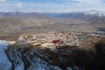 Apr. 10, 2019 -- Aerial photo taken on April 8, 2019 shows the Gandan Temple after snow in Lhasa, capital of southwest China`s Tibet Autonomous Region. Founded in 1409 by followers of Zong Kaba, the Gandan Temple is the oldest among lamaseries of the Yellow Sect. (Xinhua/Purbu Zhaxi)