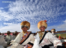 Aug.13, 2019 -- People wearing hats are seen during a horse racing festival in Nagqu City, southwest China`s Tibet Autonomous Region, Aug. 10, 2019. People in Amdo County of Nagqu City have a tradition of wearing hats, which are now mostly made from lamb skins and artificial leather.The hat usually has an antenna-like stripe of fabric at the top. (Xinhua/Chogo)