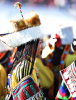 Aug.13, 2019 -- A woman wearing a hat is seen during a horse racing festival in Nagqu City, southwest China`s Tibet Autonomous Region, Aug. 10, 2019. People in Amdo County of Nagqu City have a tradition of wearing hats, which are now mostly made from lamb skins and artificial leather.The hat usually has an antenna-like stripe of fabric at the top. (Xinhua/Chogo)