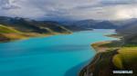 Sept.10, 2019 -- Aerial photo taken on Aug. 31, 2019 shows the scenery of the Yamzbog Yumco Lake in Nagarze County of Shannan, southwest China`s Tibet Autonomous Region. (Xinhua/Jigme Dorje)