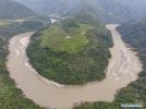 Oct.28,2019-- Aerial photo taken on Oct. 24, 2019 shows a curve of the Yarlung Zangbo River in Medog County, Nyingchi City of southwest China`s Tibet Autonomous Region. Medog, meaning `Secret Lotus` , is located in Nyingchi of southeast Tibet. Being on the lower reaches of the Yarlung Zangbo River and the south of the Himalayas, Medog County boasts amazing natural landscapes due to its unique geographical position. (Xinhua/Tian Jinwen)