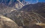 Nov.18, 2019 -- Aerial photo taken on Oct. 23, 2019 shows part of Nujiang River zigzag road on the Sichuan-Tibet highway in Baxoi County, southwest China`s Tibet Autonomous Region. (Xinhua/Jiang Hongjing)