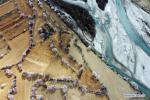 March 31,2020 -- Aerial photo taken on March 26, 2020 shows peach blossoms in Bomi County, Nyingchi of southwest China`s Tibet Autonomous Region. (Xinhua/Zhan Yan)