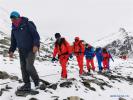 May 8,2020 -- Chinese surveyors hike toward a higher spot after setting out from a base camp at an altitude of 5,200 meters in southwest China`s Tibet Autonomous Region on May 7, 2020. The Chinese measurement team of over 30 surveyors Thursday arrived at a base camp at an altitude of 6,500 meters, as they endeavor to accomplish a mission to remeasure the height of the world`s highest mountain. (Photo by Lhagba/Xinhua)