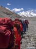 May 8,2020 -- Climbers and surveyors hike toward a higher spot on their journey to the summit of Mount Qomolangma after setting out from a base camp at the peak in southwest China`s Tibet Autonomous Region on May 6, 2020. A team of over 30 Chinese surveyors left the base camp at Mount Qomolangma for a higher spot on its journey to the peak Wednesday, as part of the country`s mission to remeasure the height of the world`s highest mountain. The team, consisting of professional climbers and surveyors from the Ministry of Natural Resources, will seize the current weather window and attempt for the summit at the optimal time. (Xinhua/Jigme Dorje)