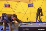 May 8,2020 -- A man plays billiards at the Mount Qomolangma base camp in southwest China`s Tibet Autonomous Region, May 1, 2020. China has initiated a new round of measurement on the height of Mount Qomolangma, the world`s highest peak. The measurement team arrived at the base camp one month ago, making preparation for the measurement planned in May. As an important starting point and rear base for mountaineering, the Mount Qomolangma base camp is equipped with basic living facilities and medical supplies. (Xinhua/Sun Fei)