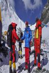 May 9,2020 -- Mountain guides prepare to transport supplies to a camp at the altitude of 7,028 meters, at Mount Qomolangma in southwest China`s Tibet Autonomous Region, May 8, 2020. Chinese surveyors aiming to remeasure the height of Mount Qomolangma rested up and prepared equipment on Friday at the advance camp of an altitude of 6,500 meters, while mountain guides set out to transport supplies to a camp at the altitude of 7,028 meters. Safety ropes to the peak are expected to be set up in the next two days, according to the mountain guides. (Photo by Zhaxi Cering/Xinhua)