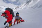 May 9,2020 -- Mountain guides transport supplies including oxygen and fuel to a camp at the altitude of 7,028 meters, at Mount Qomolangma in southwest China`s Tibet Autonomous Region, May 8, 2020. Chinese surveyors aiming to remeasure the height of Mount Qomolangma rested up and prepared equipment on Friday at the advance camp of an altitude of 6,500 meters, while mountain guides set out to transport supplies to a camp at the altitude of 7,028 meters. Safety ropes to the peak are expected to be set up in the next two days, according to the mountain guides. (Photo by Lhagba/Xinhua)