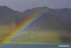 July 31,2020 -- A rainbow is seen above Yamzho Yumco lake in Shannan, southwest China`s Tibet Autonomous Region, July 29, 2020. (Xinhua/Zhang Rufeng)