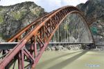 Sept.22,2020 -- Photo shows a grand bridge over the Yarlung Zangbo River built for Lhasa-Nyingchi railway in Gyaca County, Shannan City, southwest China`s Tibet Autonomous Region, Sept. 20, 2020. Track laying work was carried out here Sunday on a grand bridge of the railway linking regional capital Lhasa and Nyingchi. The 435-km Lhasa-Nyingchi railway, 75 percent of which is bridges and tunnels, has a designed speed of 160 km/h, and is expected to be completed and put into operation in 2021. (Xinhua/Chogo)