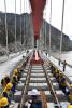 Sept.22,2020 -- Engineering technicians lay railway tracks on a grand bridge over the Yarlung Zangbo River in Gyaca County, Shannan City, southwest China`s Tibet Autonomous Region, Sept. 20, 2020. Track laying work was carried out here Sunday on a grand bridge of the railway linking regional capital Lhasa and Nyingchi. The 435-km Lhasa-Nyingchi railway, 75 percent of which is bridges and tunnels, has a designed speed of 160 km/h, and is expected to be completed and put into operation in 2021. (Xinhua/Chogo)
