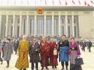 March 15,2021 -- Members of the National Committee of the Chinese People`s Political Consultative Conference (CPPCC) from southwest China`s Tibet Autonomous Region took photos in front of the Great Hall of the People after the opening ceremony of the fourth session of the 13th National Committee of the Chinese People`s Political Consultative Conference. [Photo/Li Zhou, Tenzin Trinley]