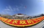 March 29,2021 -- The square in front of the Potala Palace is decorated to celebrate the Serfs` Emancipation Day in Lhasa, capital of southwest China`s Tibet Autonomous Region, March 28, 2021. (Xinhua/Jigme Dorge)