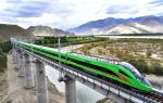 June 28,2021 -- A Fuxing bullet train runs on the Lhasa-Nyingchi railway during a trial operation in Shannan, southwest China`s Tibet Autonomous Region, June 16, 2021. (Xinhua/Chogo)